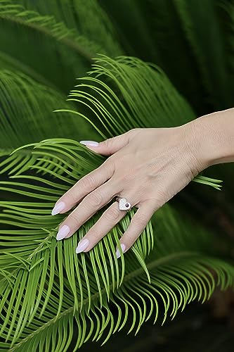 18k White Gold Heart Ring with Ruby Center Surrounded by White Elegant Brilliant Diamonds, F - Color, VS1 Clarity, 0.20ct., Handmade and Unique Gifts for Her, Dainty and Minimalists Jewelry for Women