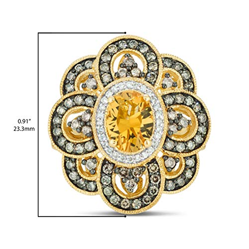 LeVian 14K Yellow Gold, Oval Citrine & 1.0 Cttw White/Chocolate Diamond Flower 7/8