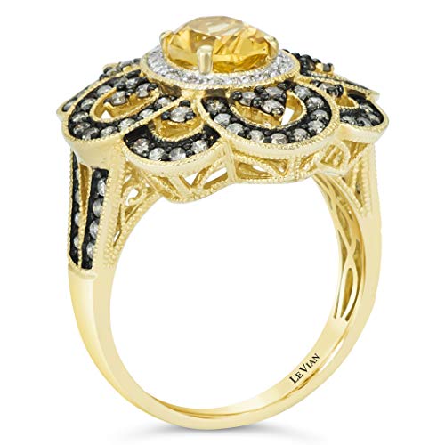 LeVian 14K Yellow Gold, Oval Citrine & 1.0 Cttw White/Chocolate Diamond Flower 7/8