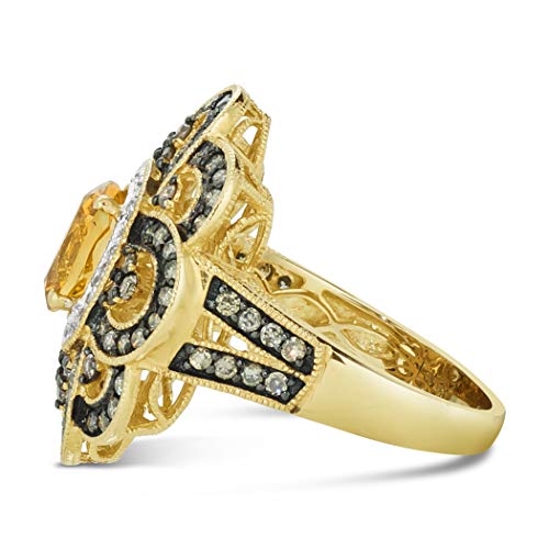 LeVian 14K Yellow Gold, Oval Citrine & 1.0 Cttw White/Chocolate Diamond Flower 7/8
