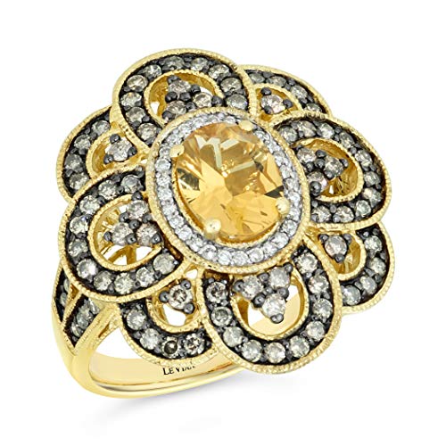 LeVian 14K Yellow Gold, Oval Citrine & 1.0 Cttw White/Chocolate Diamond Flower 7/8