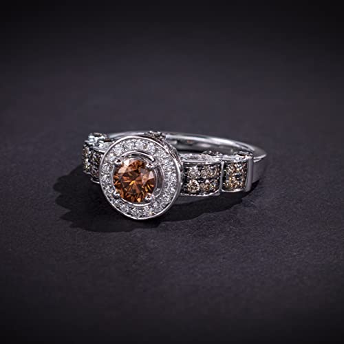 1 1/5 Carat White and Chocolate Diamond Halo Scalloped Ring for Women in 14k White Gold (G-H/Fancy Brown, VS2-SI1, cttw) Anniversary Promise Ring Size 5 to 9.5 by LeVian