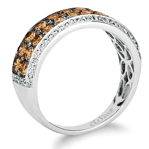 1 1/2 Carat White and Chocolate Diamond Bordered Band Ring for Women in 14k White Gold (G-H/Fancy Brown, VS2-SI1 / SI2-I1, cttw) Wide Anniversary Promise Ring Size 6 to 7 by LeVian
