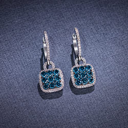 1 1/4 Carat White and Blue Diamond Dangle Drop Earrings for Women in 14k White Gold (H-I, VS2-SI1, cttw) Square Huggie Earrings by LeVian