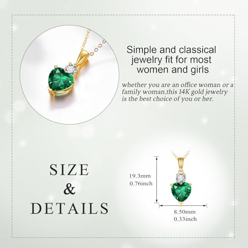 DOVRAN 14K Solid Yellow Gold Natural Green Emerald Pendant Necklaces (1.75 Carat,8mm Heart) Engagement Valentine s Day Gift for Women Girls