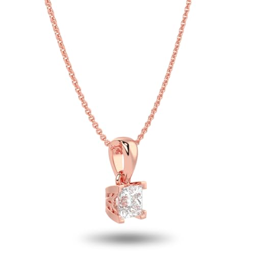 Carbon Atelier IGI Certified 1/4 to 1 Carat Princess Cut Lab Grown Diamond Square Solitaire Pendant Necklace for Women in 14k Gold (G-H, VS1-VS2, cttw) on 18 Inch Long Chain with Lobster Claw