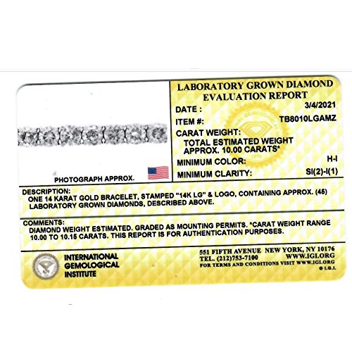 P3 POMPEII3 10ct Certified Lab Grown Diamond Tennis Bracelet 14K White Gold 7