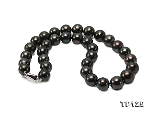 JYX Pearl AAAA+ Natural Tahitian Black Pearl Necklace 12-14mm Round Pearl Beads Strand 17.5