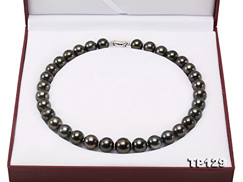 JYX Pearl AAAA+ Natural Tahitian Black Pearl Necklace 12-14mm Round Pearl Beads Strand 17.5
