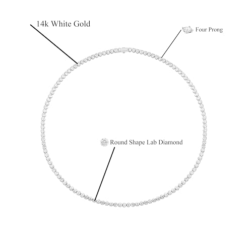 Dewberry Four Prong Round Shape Lab Grown Diamond Elegant Tennis Necklace For Women | 14k White Gold, VVS-VS-EF)