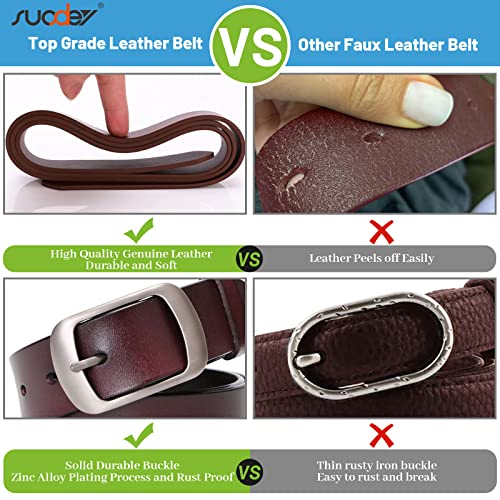 SUOSDEY Fashion Womens Genuine Leather Belt, Cowhide Waist Belt with Pin Buckle for Jeans Pants