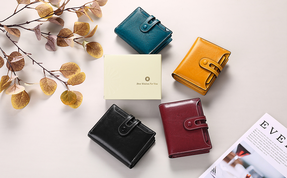 GOIACII Small Women Wallet RFID Blocking Bifold Genuine Leather Purse with Zipper Coin Pocket ID Window