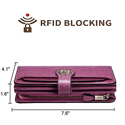 Travelambo Womens Wallet Large Capacity RFID Blocking Genuine Leather Wristlet Wallets