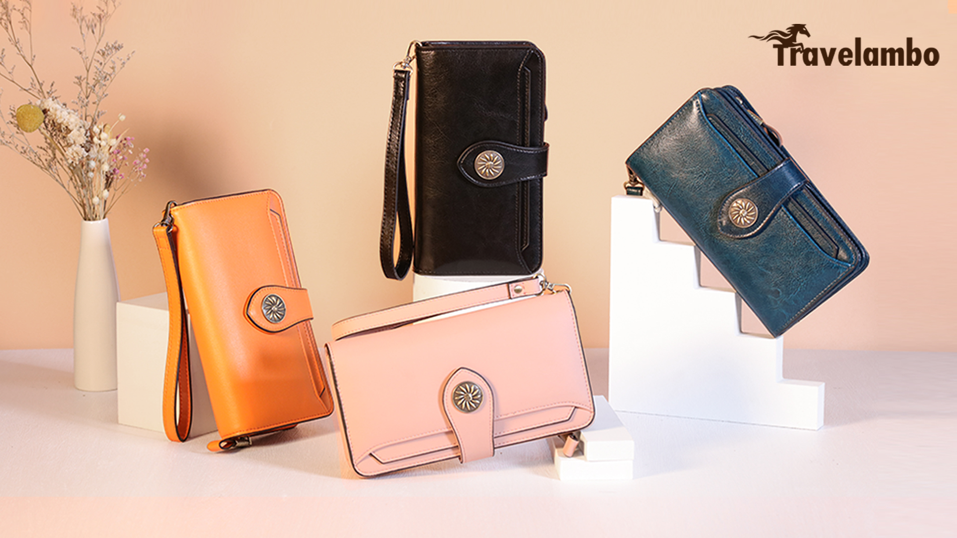 Travelambo Womens Wallet Large Capacity RFID Blocking Genuine Leather Wristlet Wallets