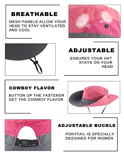Womens Ponytail Sun Hat UV Protection Wide Brim Foldable Summer Beach Fishing Hats
