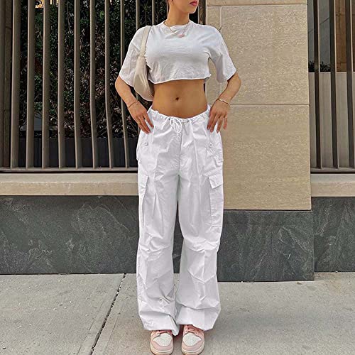 NHCDFA Parachute Pants for Women, Cargo Pants Women Baggy, Y2K Low Waist Wide Leg Baggy Pants