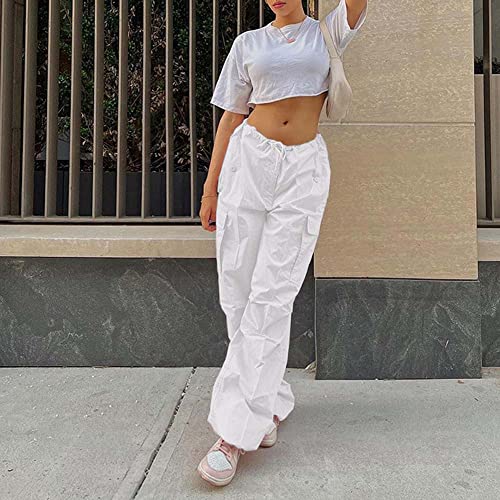 NHCDFA Parachute Pants for Women, Cargo Pants Women Baggy, Y2K Low Waist Wide Leg Baggy Pants