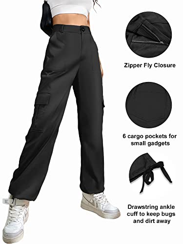 LOLOCCI Cargo Pants for Women High Waisted Travel Tactical Streetwear Casual Pants with 6 Pockets Drawstring Ankle Cuffs