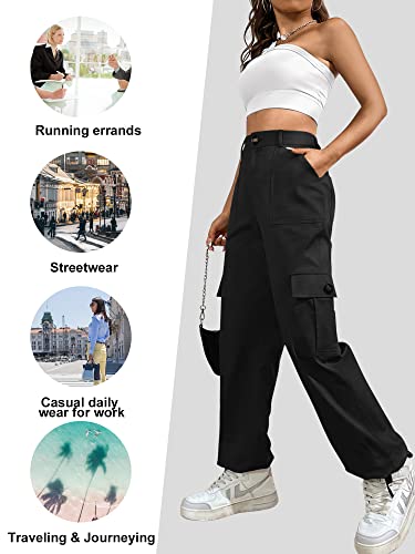 LOLOCCI Cargo Pants for Women High Waisted Travel Tactical Streetwear Casual Pants with 6 Pockets Drawstring Ankle Cuffs