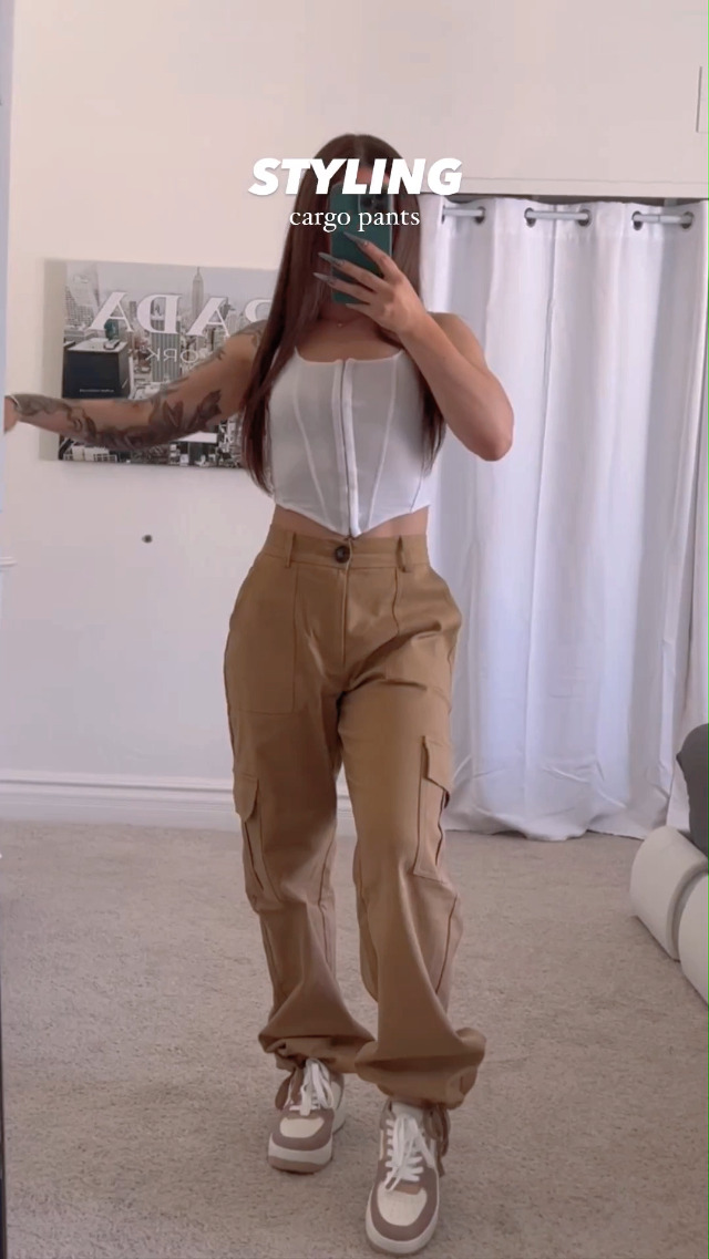 LOLOCCI Cargo Pants for Women High Waisted Travel Tactical Streetwear Casual Pants with 6 Pockets Drawstring Ankle Cuffs