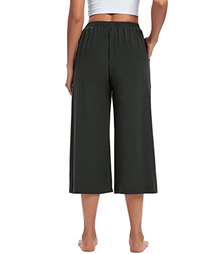 ASIMOON Womens Capri Yoga Pants Wide Leg Drawstring Lounge Pants Loose Comfy Workout Capris Sweatpants with Pockets