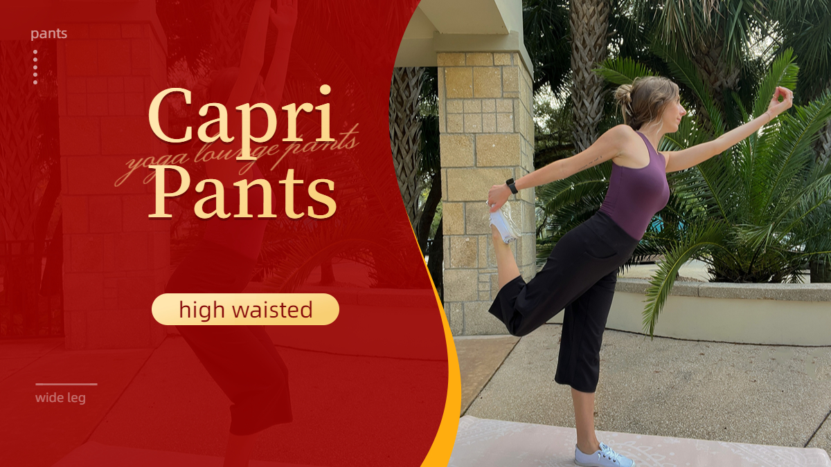 Promover Capri Pants for Women Wide Leg Yoga Pants with Pockets High Waist Casual Dress Crop Pants