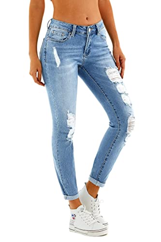 RHODANTHE Women s Ripped Skinny Jeans Stretch Boyfriend Trendy Jean Women Straight Distressed Jeans