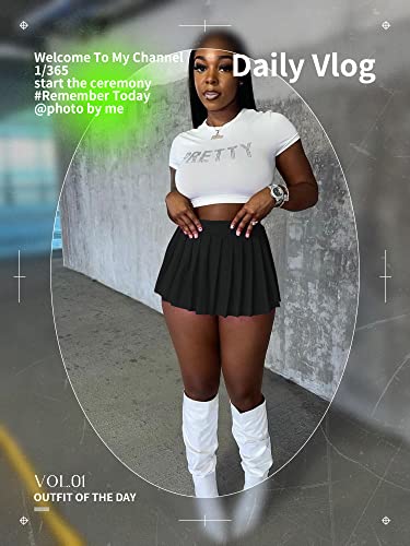 Mini Pleated Skirts for Women Sexy Black Mini Skirt with Slit Womens Girl Y2k Short Cargo Skirt Skater A-line Pleated Skirt