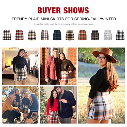 IDEALSANXUN Womens High Waist Plaid Skirt Bodycon Pencil Wool Mini Skirts