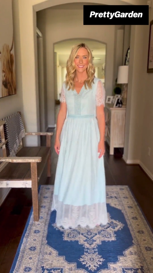 PRETTYGARDEN Women s Floral Lace Maxi Dress 2023 Short Sleeve V Neck Bridesmaid Wedding Evening Party Dresses