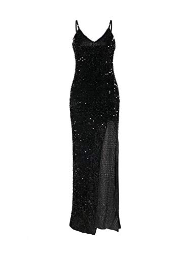 BerryGo Women s Sexy V Neck Bodycon Sequin Gown Evening Dress with Slit