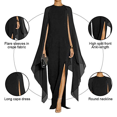 MAYFASEY Women s Elegant High Split Flare Sleeve Formal Evening Gowns Maxi Dress with Cape