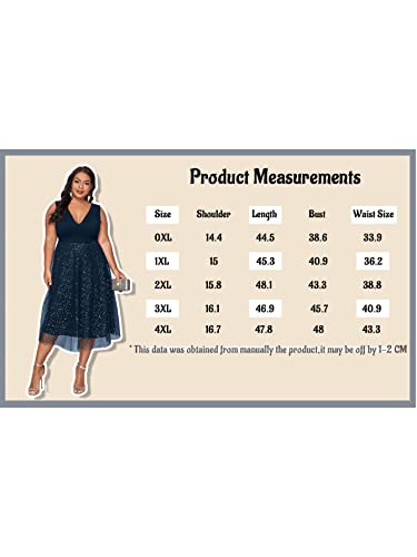 Floerns Women s Plus Size V Neck Sleeveless Contrast Mesh Evening Midi Dress