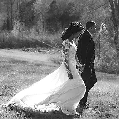 Findlovewedding Wedding Dresses for Bride 2022 with Lace Appliques Chiffon Women Dress Long Sleeves Beach Bride Dress Ivory