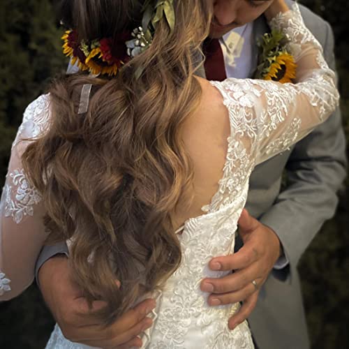 Findlovewedding Wedding Dresses for Bride 2022 with Lace Appliques Chiffon Women Dress Long Sleeves Beach Bride Dress Ivory