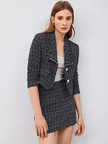 SweatyRocks Women s Business Suit 2 Pieces Tweed Blazer Jacket Coat and Skirt Set