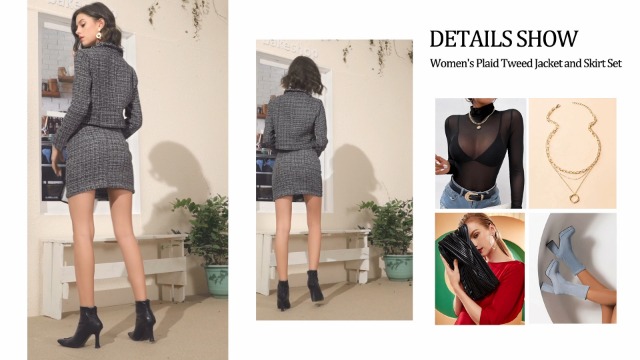 SweatyRocks Women s Business Suit 2 Pieces Tweed Blazer Jacket Coat and Skirt Set