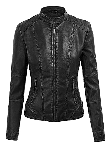 Lock and Love Women s Removable Hooded Faux Leather Jacket Moto Biker Coat