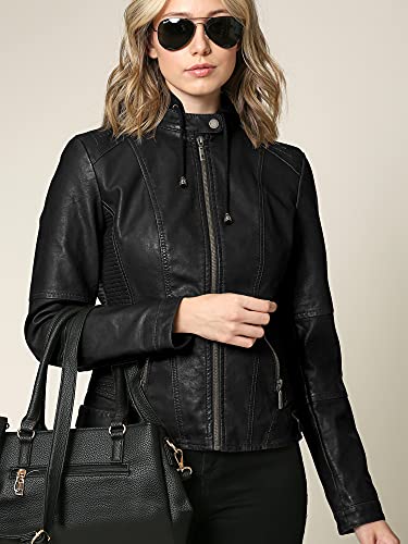 Lock and Love Women s Removable Hooded Faux Leather Jacket Moto Biker Coat