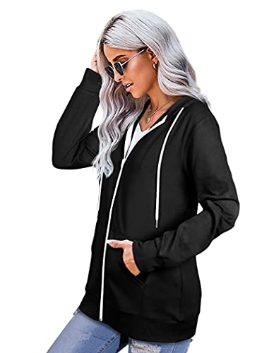 Saloogoe Lightweight Zip Up Hoodies for Women Hooded Sweatshirts Long Sleeve Thin Jacket with Zipper