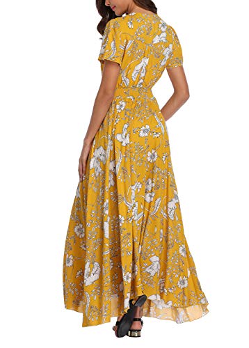 V Fashion Women s Floral Maxi Dress Button Up Split Summer Boho Long Beach Dress