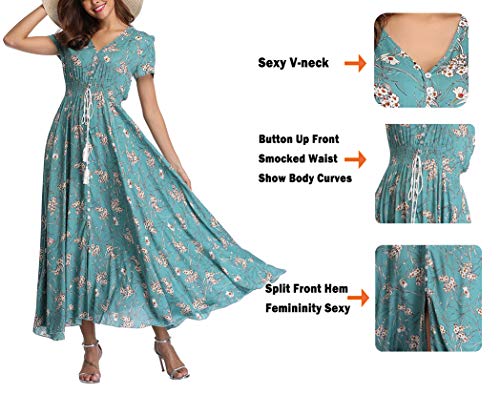 V Fashion Women s Floral Maxi Dress Button Up Split Summer Boho Long Beach Dress