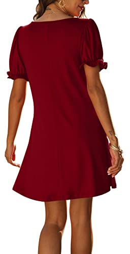 Aloodor Women s Casual Dresses Short Sleeve V-Neck Dress with Pockets