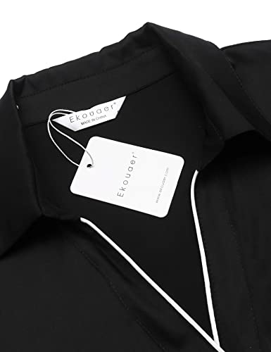 Ekouaer Women s Long Sleeve Satin Sleepshirt Button Down Nightgowns Silk Nightshirt Pajama Top Sleepwear S-XXL