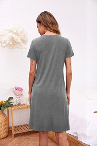 Ekouaer Women s Nightshirt Short Sleeve Button Down Nightgown V-Neck Sleepwear Pajama Dress