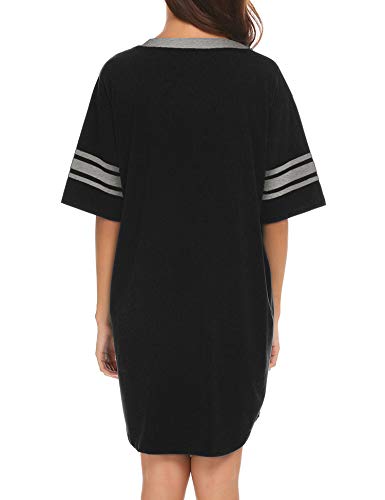 Ekouaer Women s Nightgown, Cotton Novelty Sleepshirts V Neck Short Sleeve Sleep Shirt Loose Comfy Pajama Sleepwear S-XXL