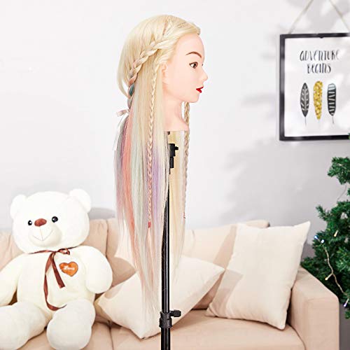 Neverland Beauty 30   Mannequin Head Hair Styling Synthetic Fiber Training Head Manikin Cosmetology Doll Head Hairdresser Practice Styling with Braided Tools and Table Clamp