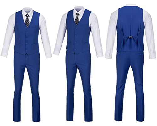 XUELC Men Suits 2 Pieces Vest+Pants+Tie Set V-Neck Slim Fit Casual Waistcoat Suit