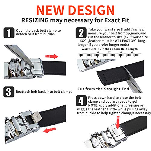 KJIEGBP Men s Belt,Men s Real Leather Ratchet Dress Belt with Automatic Buckle,Elegant Gift Box