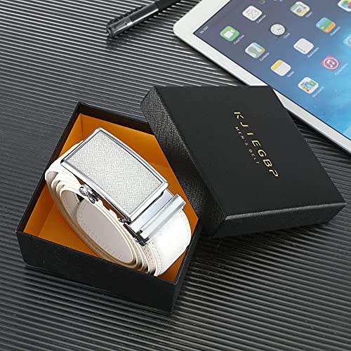 KJIEGBP Men s Belt,Men s Real Leather Ratchet Dress Belt with Automatic Buckle,Elegant Gift Box